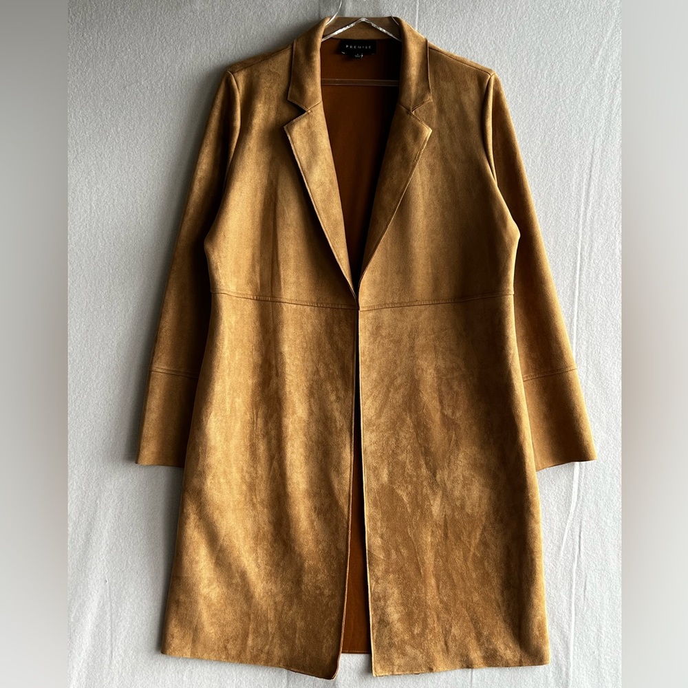 Faux Leather Open Trench Coat